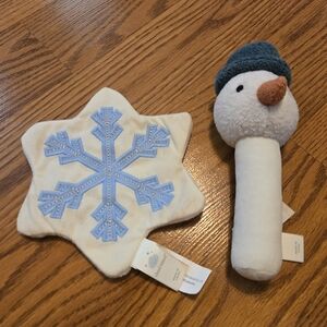 Cloud Island Baby Cream Blue Snowflake Crinkle Toy Snowman Soft Rattle Toys Set